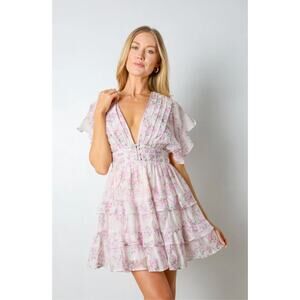 Vestique Abloom Mini Dress Floral Ruffle Tiered Open Back Size S